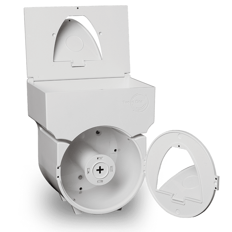 Toilettenpapierspender -  Entdecken Sie die formschöne Toilettenarmatur - Two in One Sanitary mit integriertem Desinfektionsgel Spender. Maximale Hygiene für Ihr Bad. Einfache Wandmontage, universelle Befüllung & sicherer Schutz für Toilettenpapier & Desinfektionstücher. Vermeiden Sie Kreuzkontamination und sorgen Sie für saubere Hände.